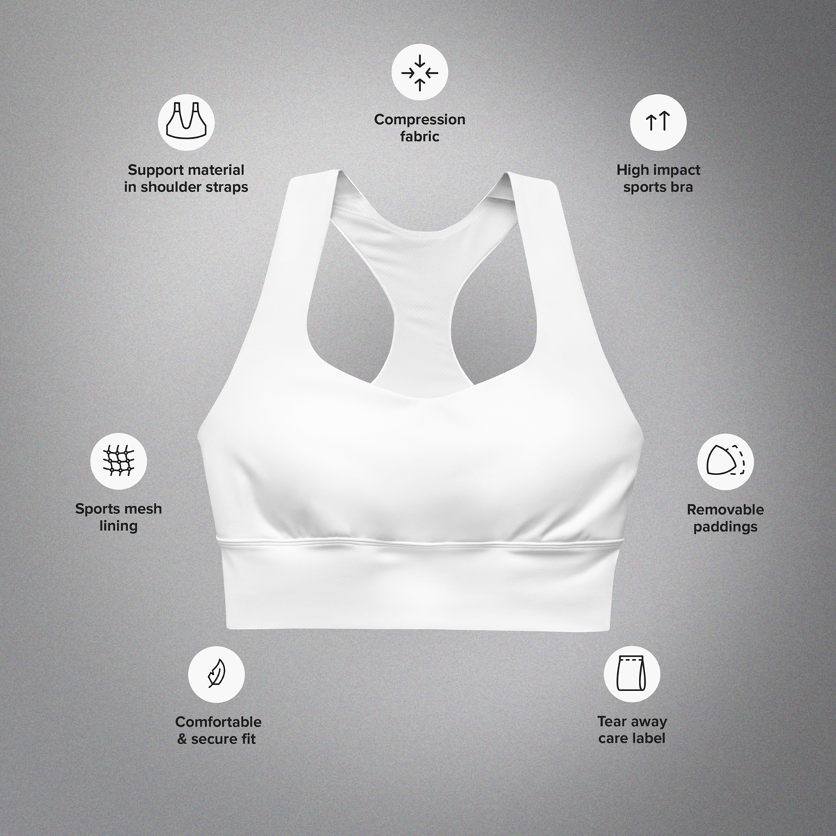 Longline Sports Bra White
